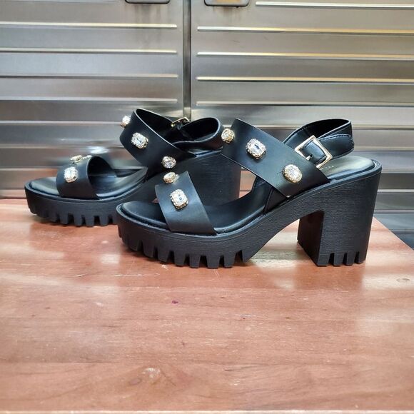 Madden Girl Storrm Black Platform Jeweled Heel Sandals 7.5 M - Picture 13 of 15